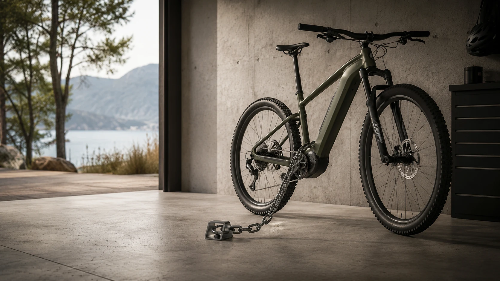 Moderner Fahrradabstellraum mit Metallwerk Sicherungslösung und Alpenblick
