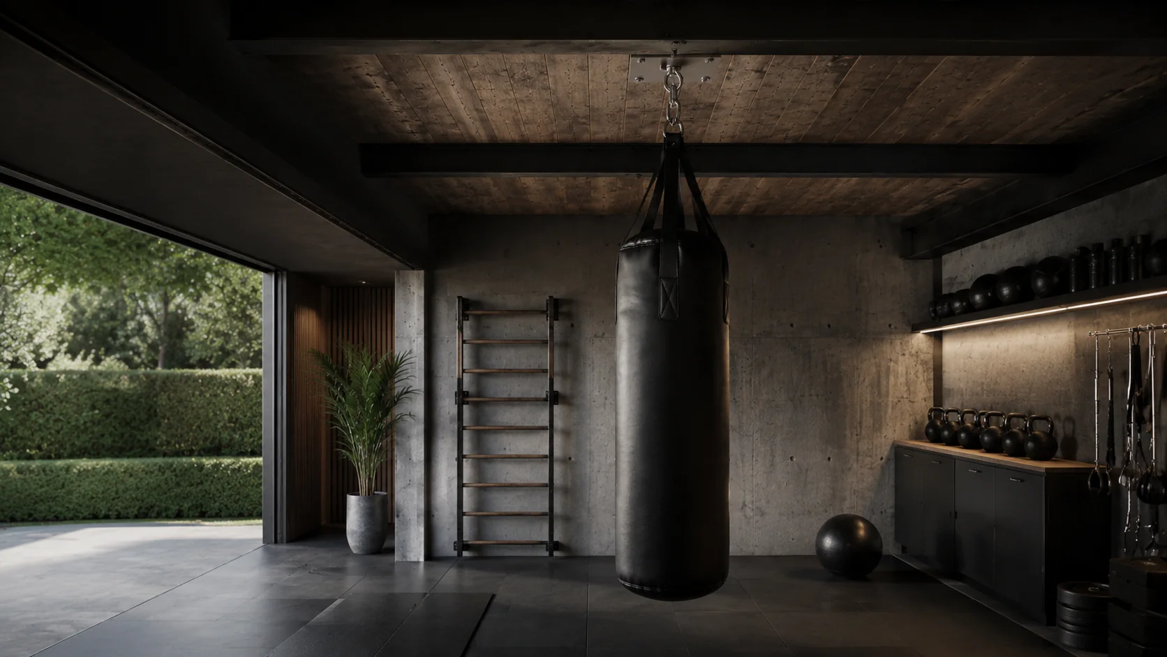 Moderner minimalistischer Fitnessraum mit Trainingsatmosphäre